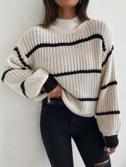 Pullover creme schwarz gestreift.