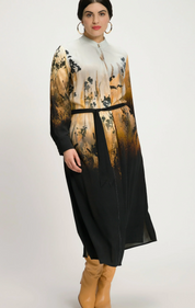 (U2) Ulla Popken Kleid schwarz/orange 807960 200