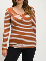 ULLA POPKEN Langarm shirt gestreift braun 808790 330 (U27)