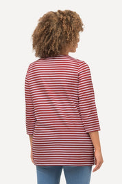 (U33)Ulla Popken Rot/weiß Langarmshirt 8125 09 679