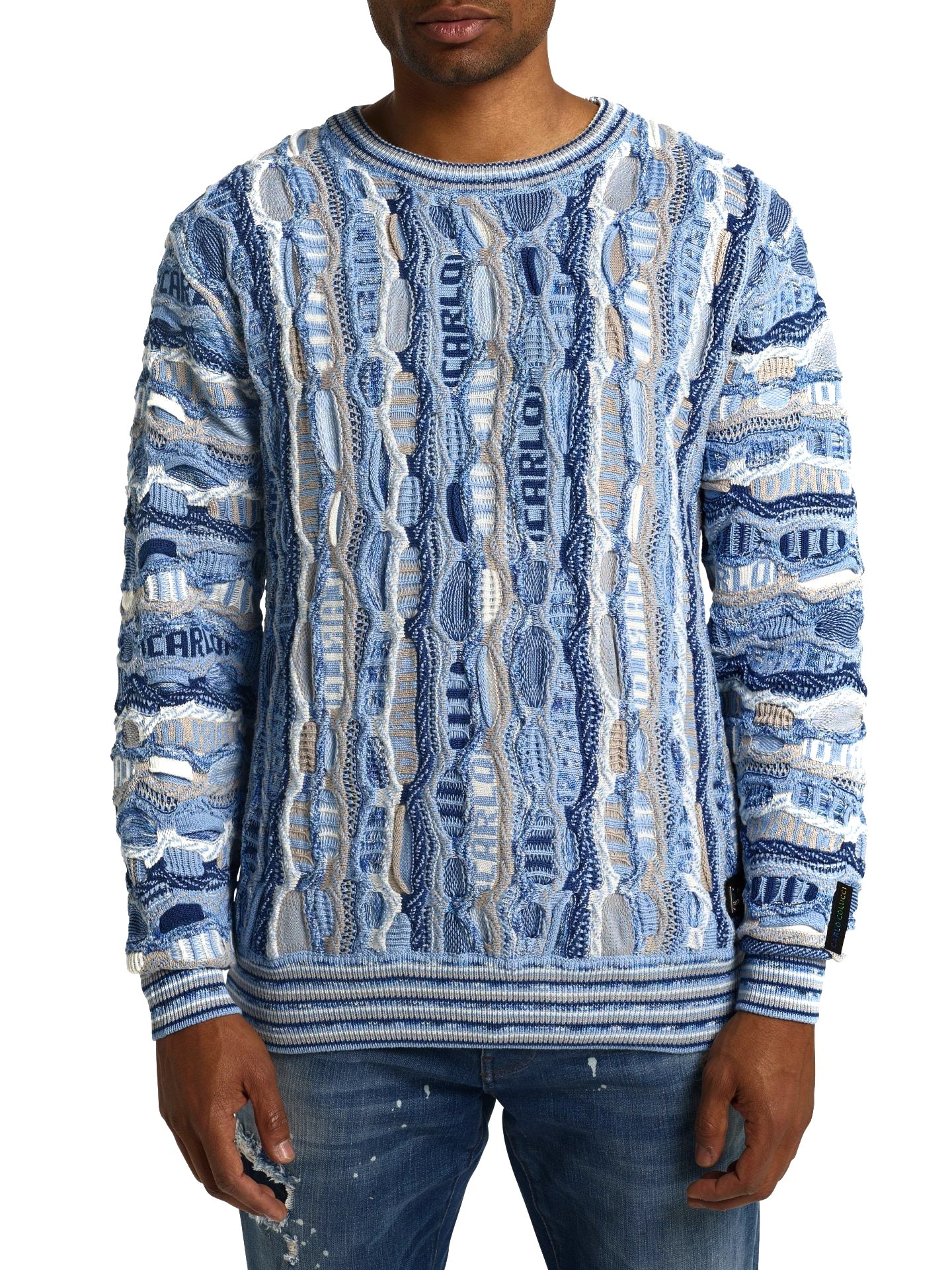 (58) Carlo Colucci 3D Strickpullover Pullover hellblau beige C11703 COL 151