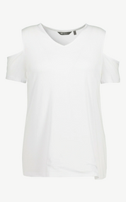 (U30) Ulla Popken T-Shirt Weiß schulterfrei 806391 200