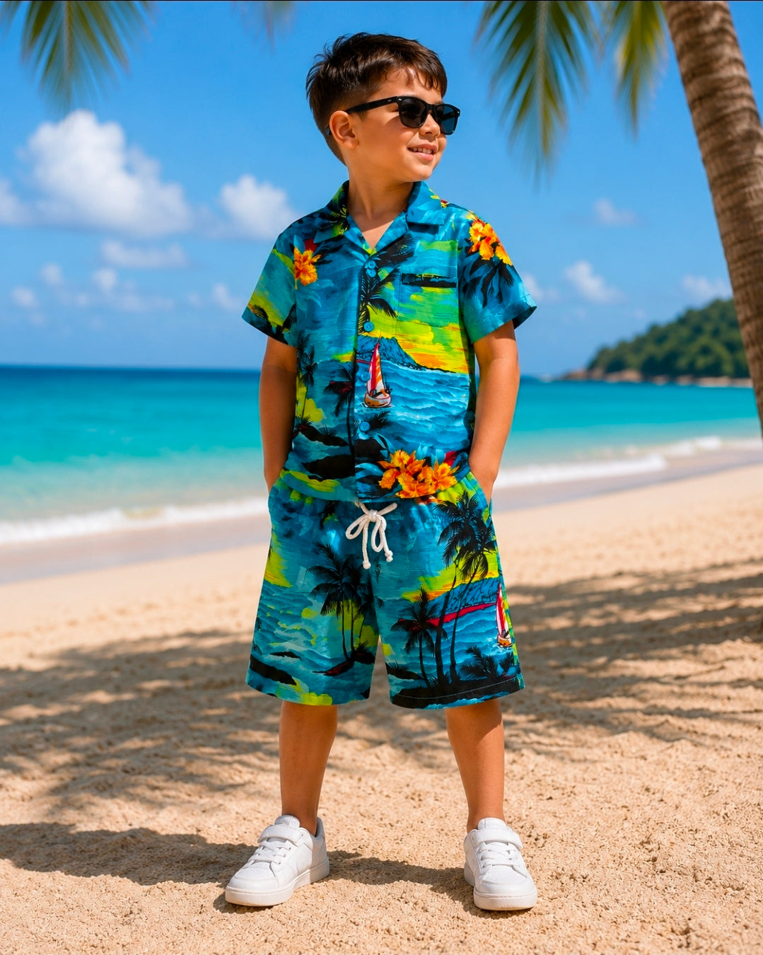Kinder Sommer Set Hawaii bunt 2 teilig Palmen Sommer Strand