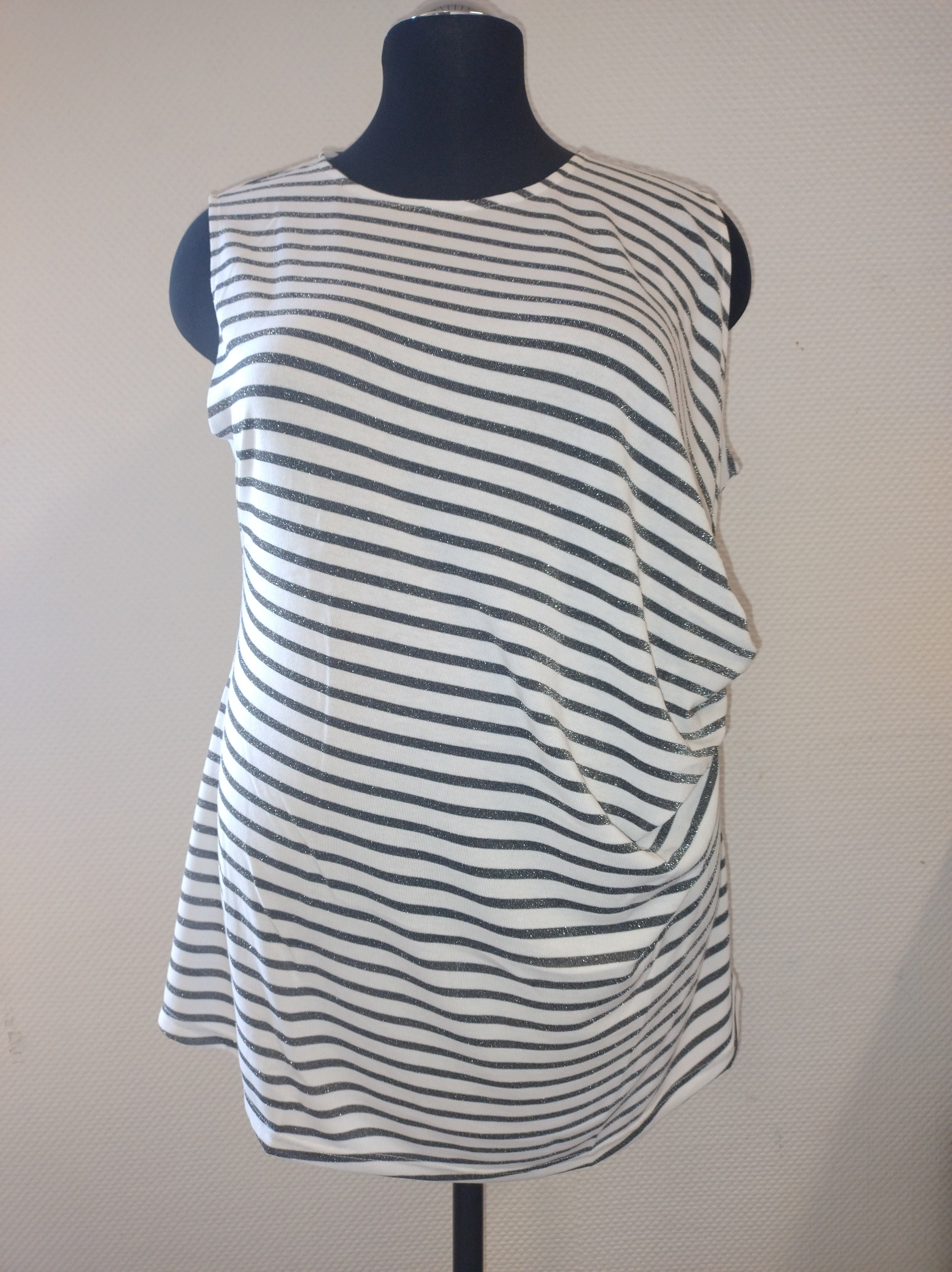 (U29) Ulla Popken Tanktop Weiß/Grau Glitzer gestreift 805156 200
