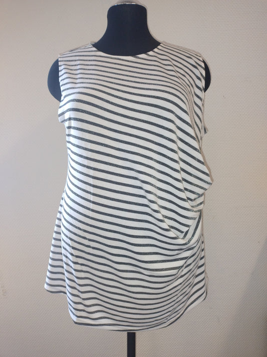 (U29) Ulla Popken Tanktop Weiß/Grau Glitzer gestreift 805156 200