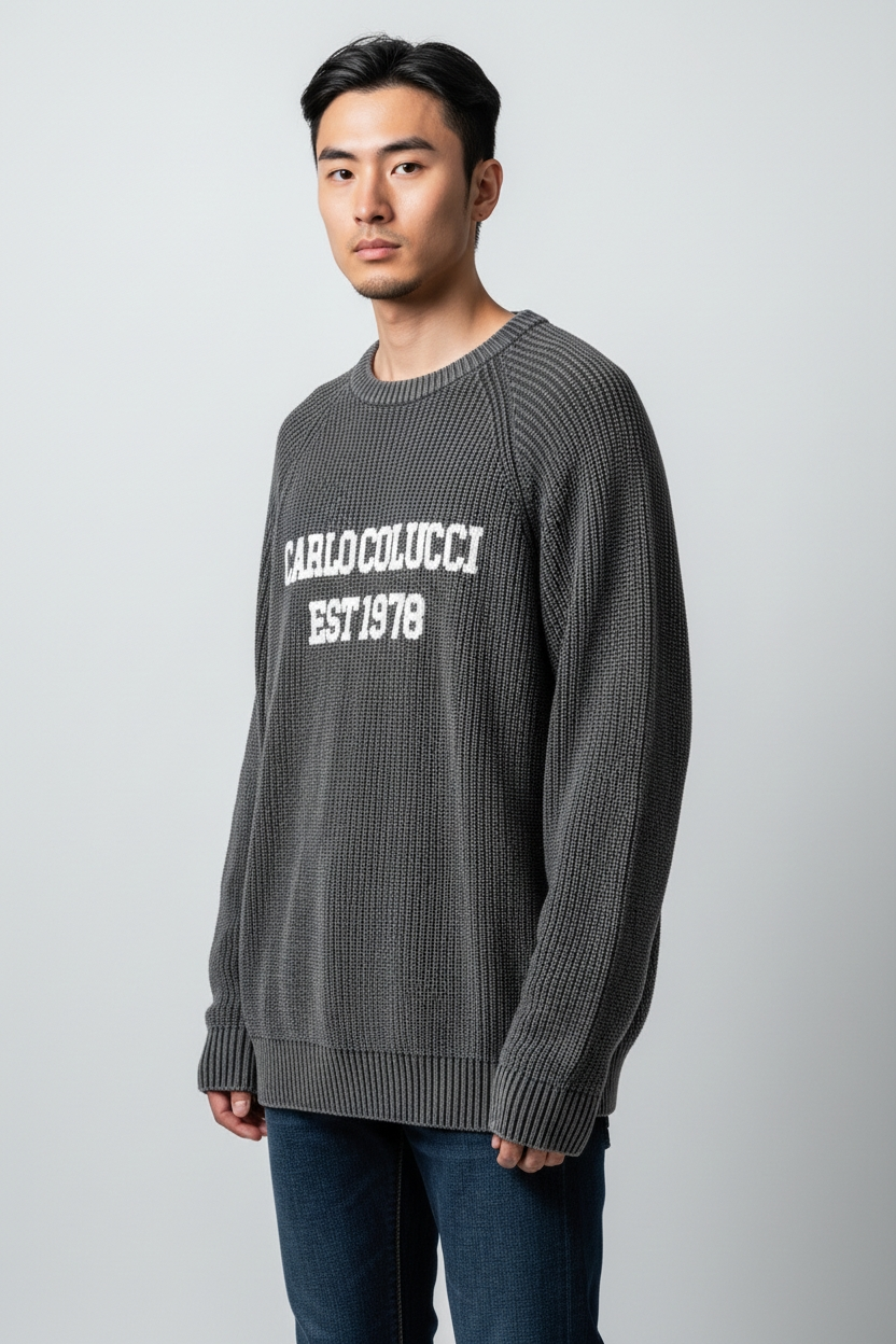 (45) Carlo Colluci Strickpullover dunkelgrau weiß