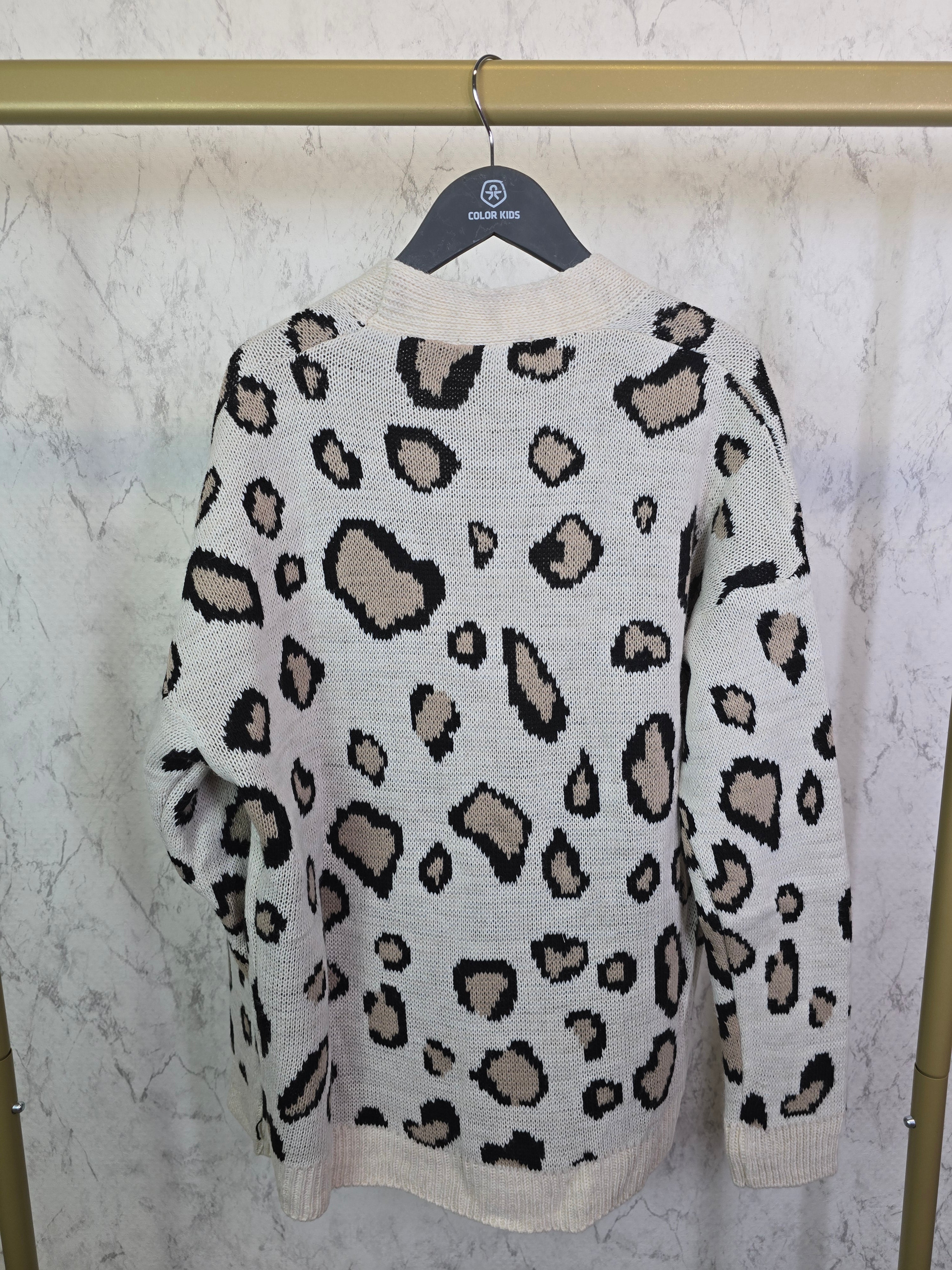 Strickpullover Damen Leo Print Muster Sweatjacke