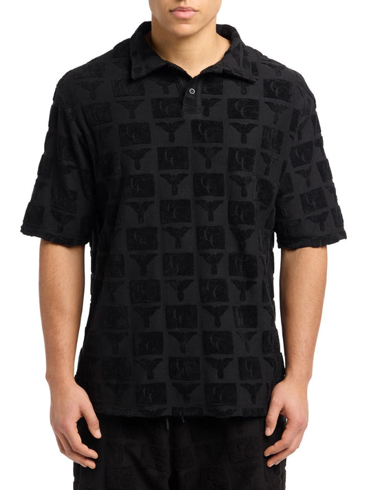 (13) Carlo Colucci Frottee Poloshirt schwarz CC-C4441-20 (Beschreibung lesen)
