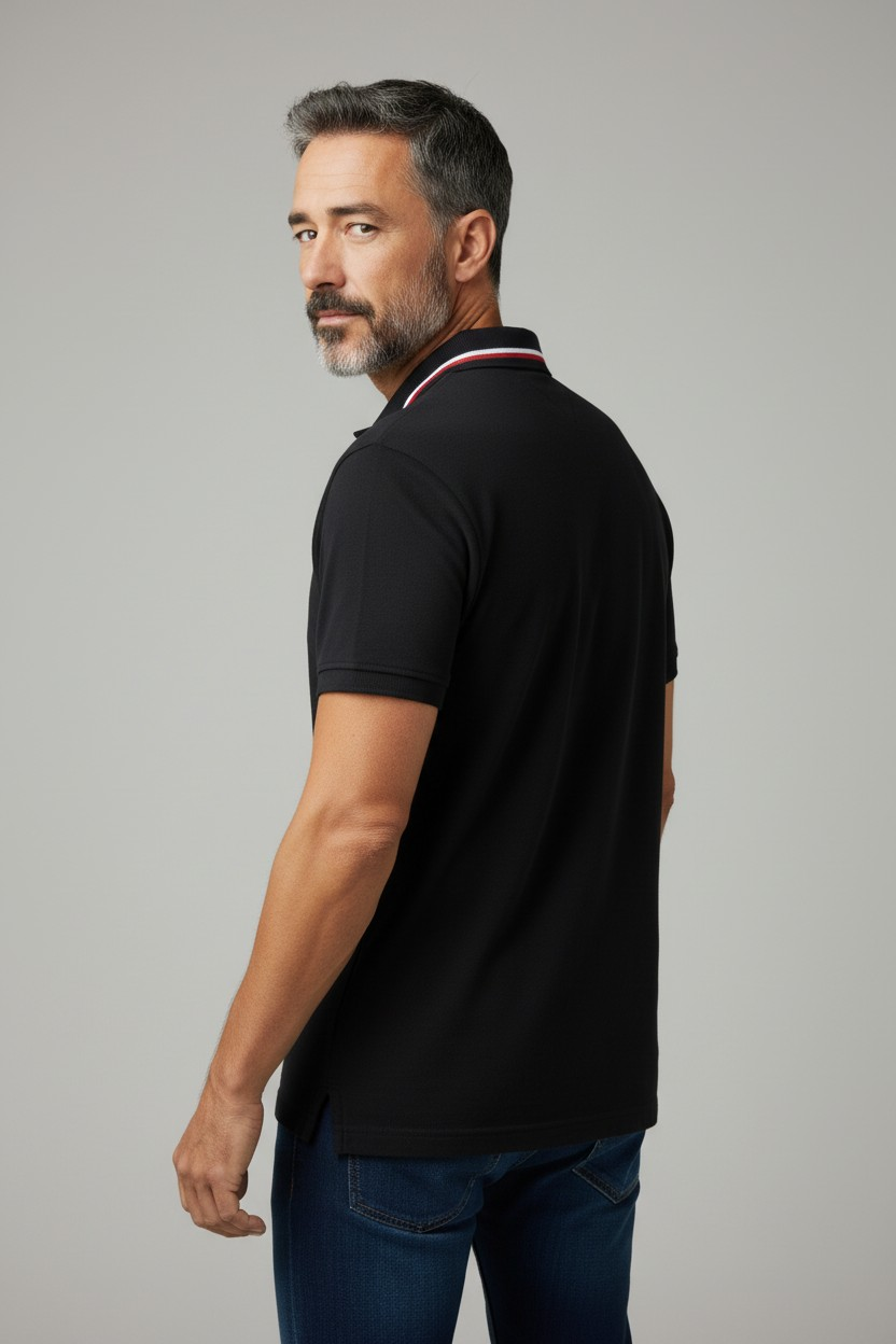 TOMMY HILFIGER Poloshirt schwarz Regular Fit Baumwolle -46-