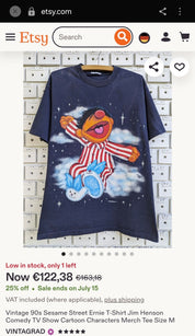 Vintage Glow in the Dark Ernie Tshirt navy Gr.L 1990