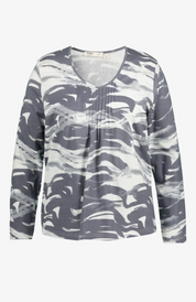 (U10) Ulla Popken Langarmshirt grau/weiß 809662 331