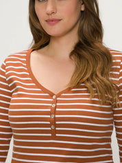 ULLA POPKEN Langarm shirt gestreift braun 808790 330 (U27)