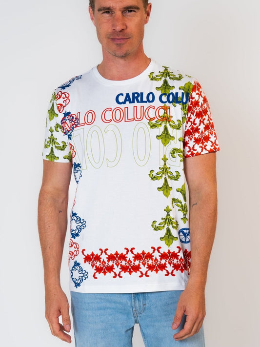 (72) Carlo Colucci Tshirt weiß bunt