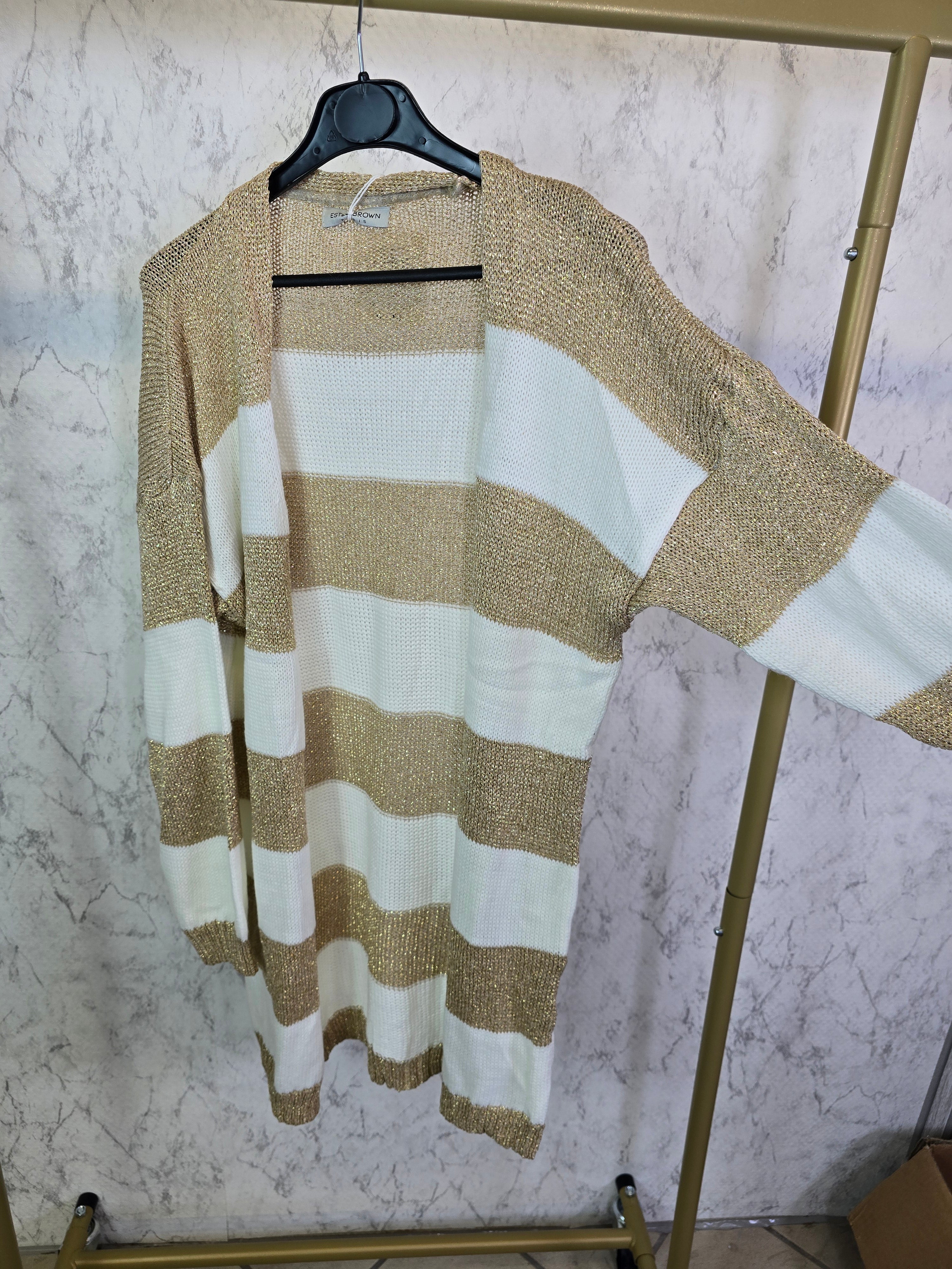 Cardigan lang weiß gold gestreift