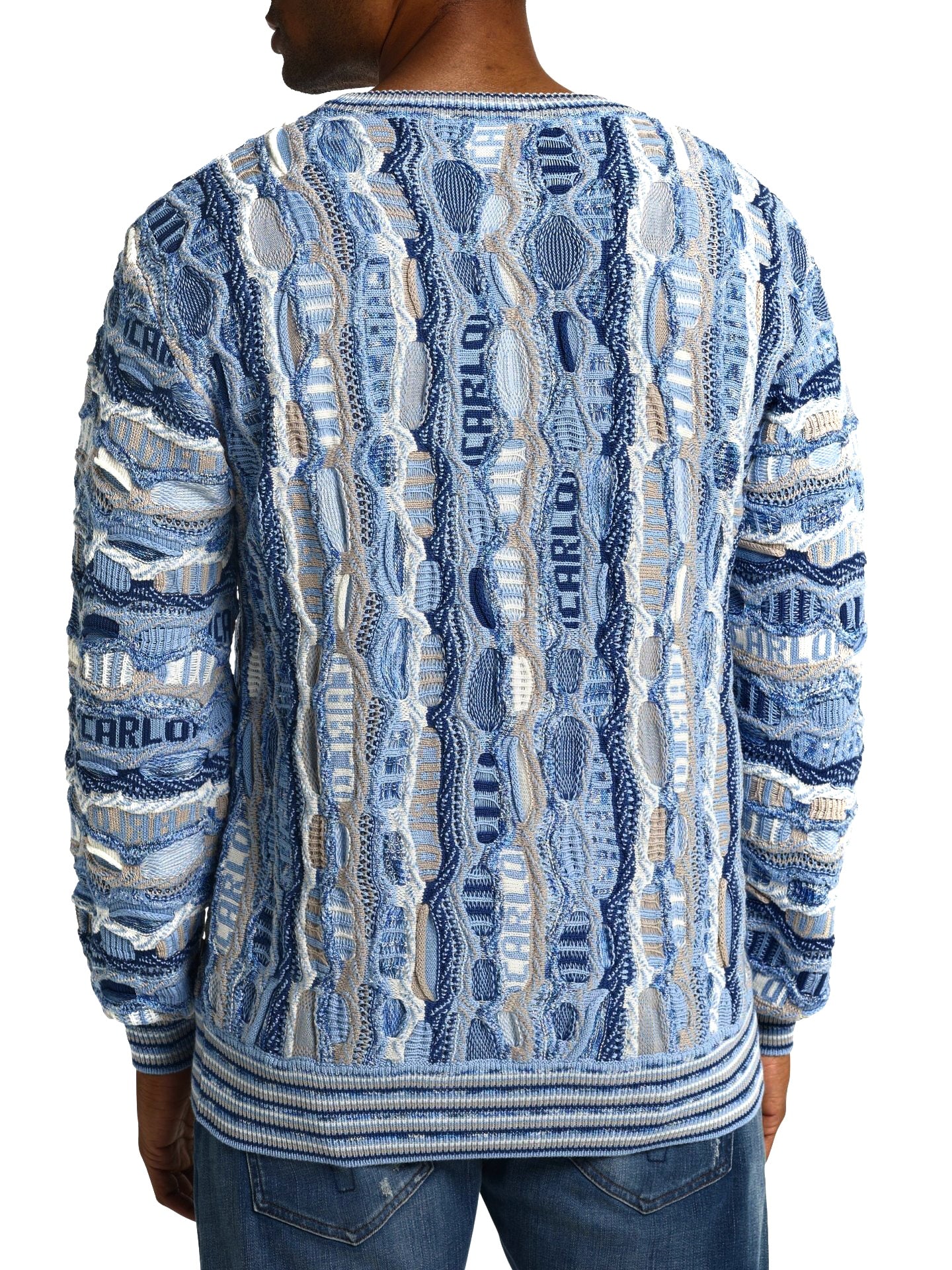 (58) Carlo Colucci 3D Strickpullover Pullover hellblau beige C11703 COL 151