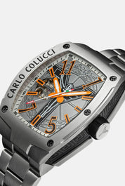 Nr18 Carlo Colucci Armbanduhr Metall Armband Silber Orange Automatik + 2 Jahre Herstellergarantie