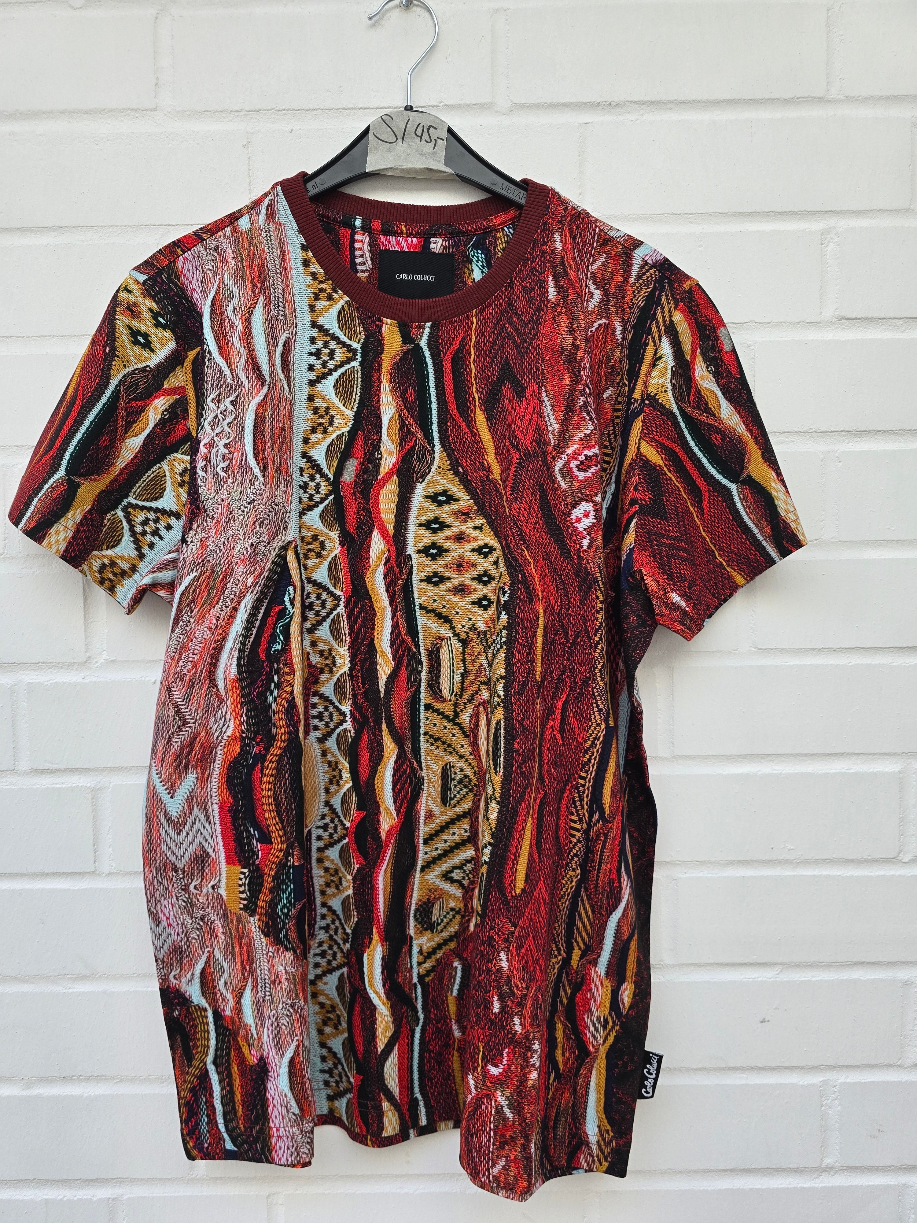 Carlo Colucci Tshirt rot muster 3d Optik Gr S