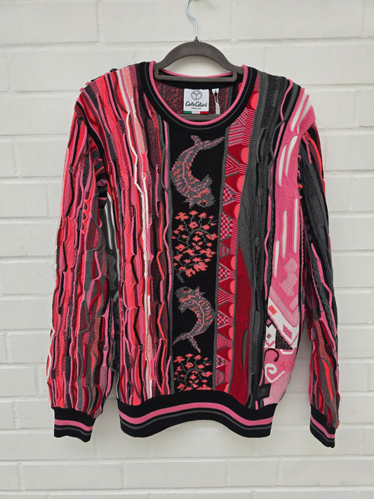 (215) Carlo Colucci 3d Strickpullover rot weiß schwarz Koi Japan Kollektion