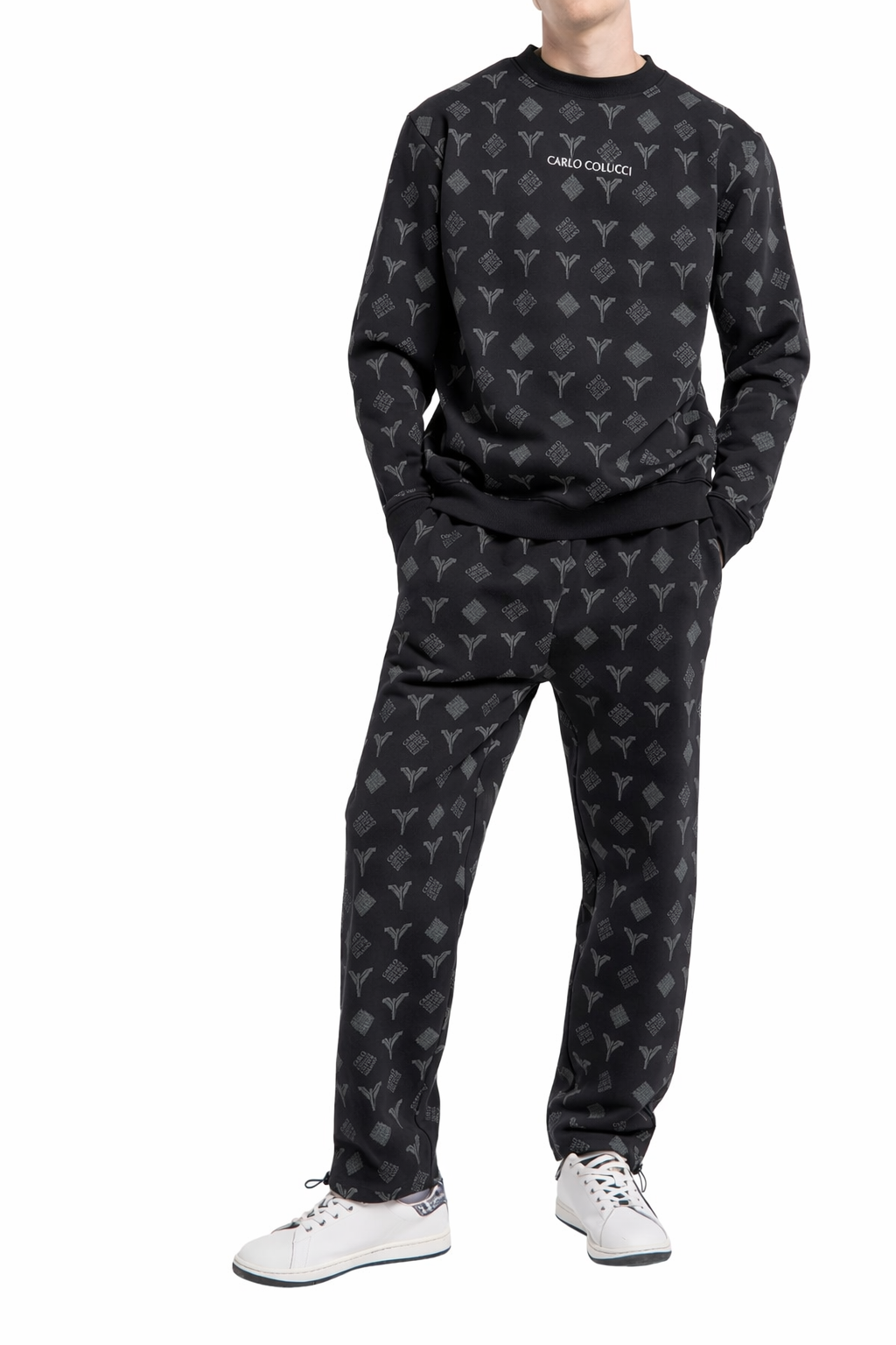 Carlo Colucci Anzug Set schwarz muster Sweatshirt und Hose CC-C4751-201 CC-C4228-201