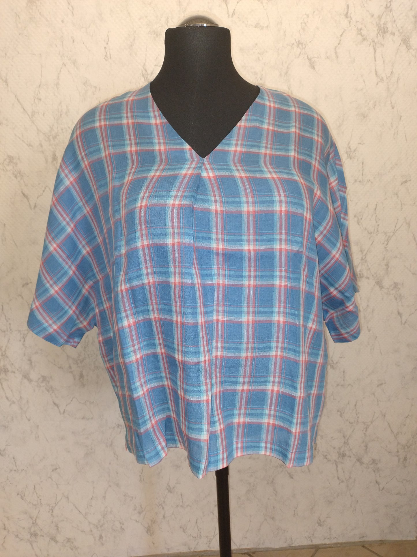 (U8) Ulla Popken Bluse blau kariert 807267 130