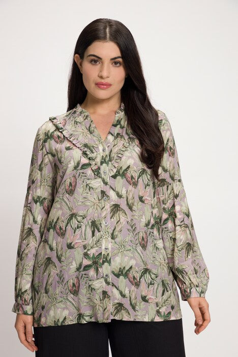 (U23) Ulla Popken Bluse langarm Blumenmuster grün 807859 816
