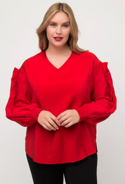 (U28) Ulla Popken Bluse Rot Schleifen 811531 530