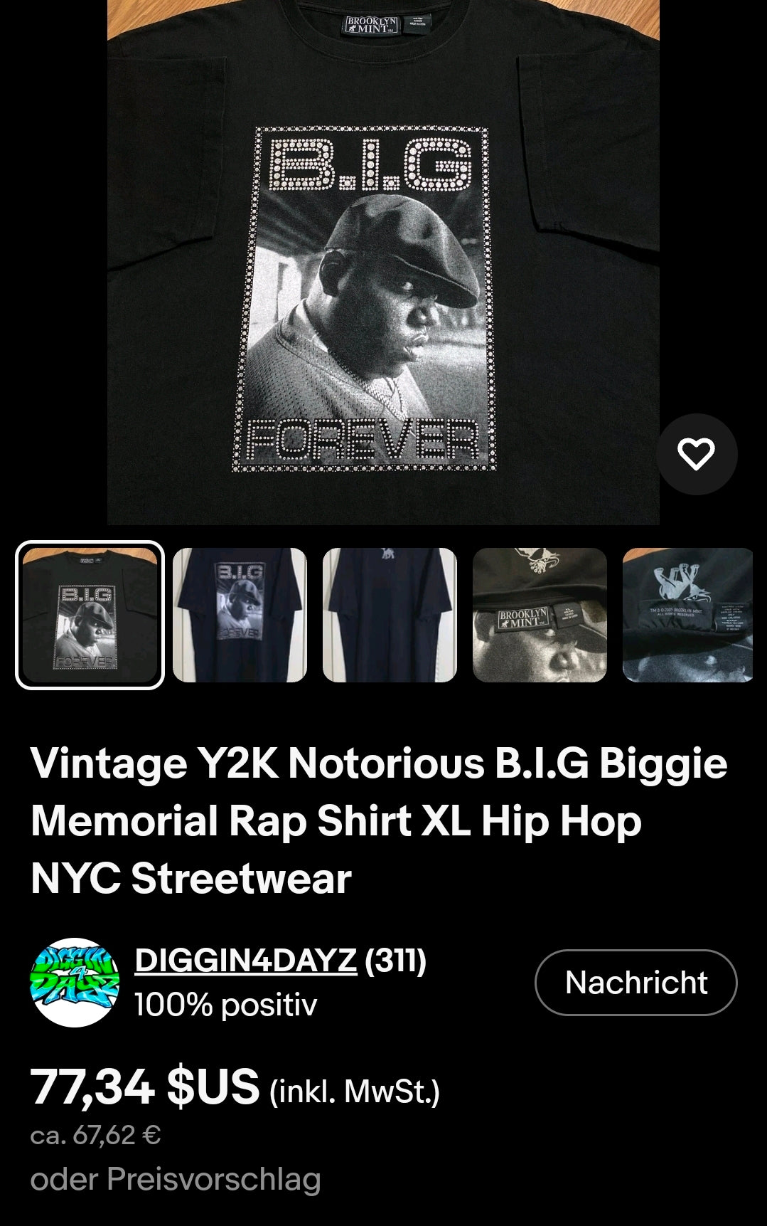 Vintage Brooklyn Mint TM B.I.G Tshirt schwarz 1990s
