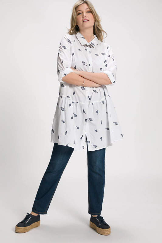 (U8) Ulla Popken Bluse weiß Blattmuster 806704 200