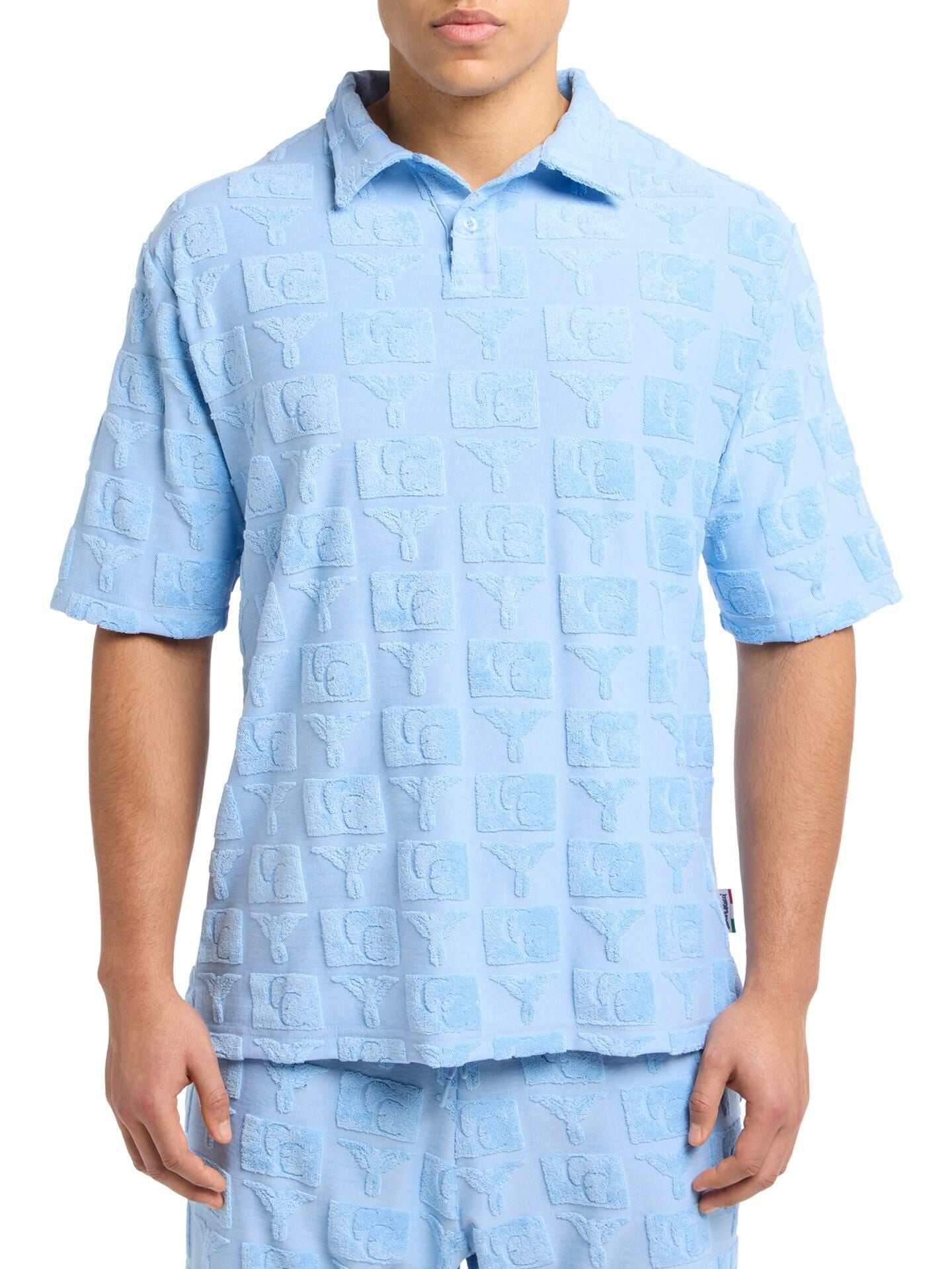 Carlo Colucci Frottee Poloshirt Set hellblau Gr XS