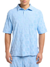 Carlo Colucci Frottee Poloshirt Set hellblau Gr XS