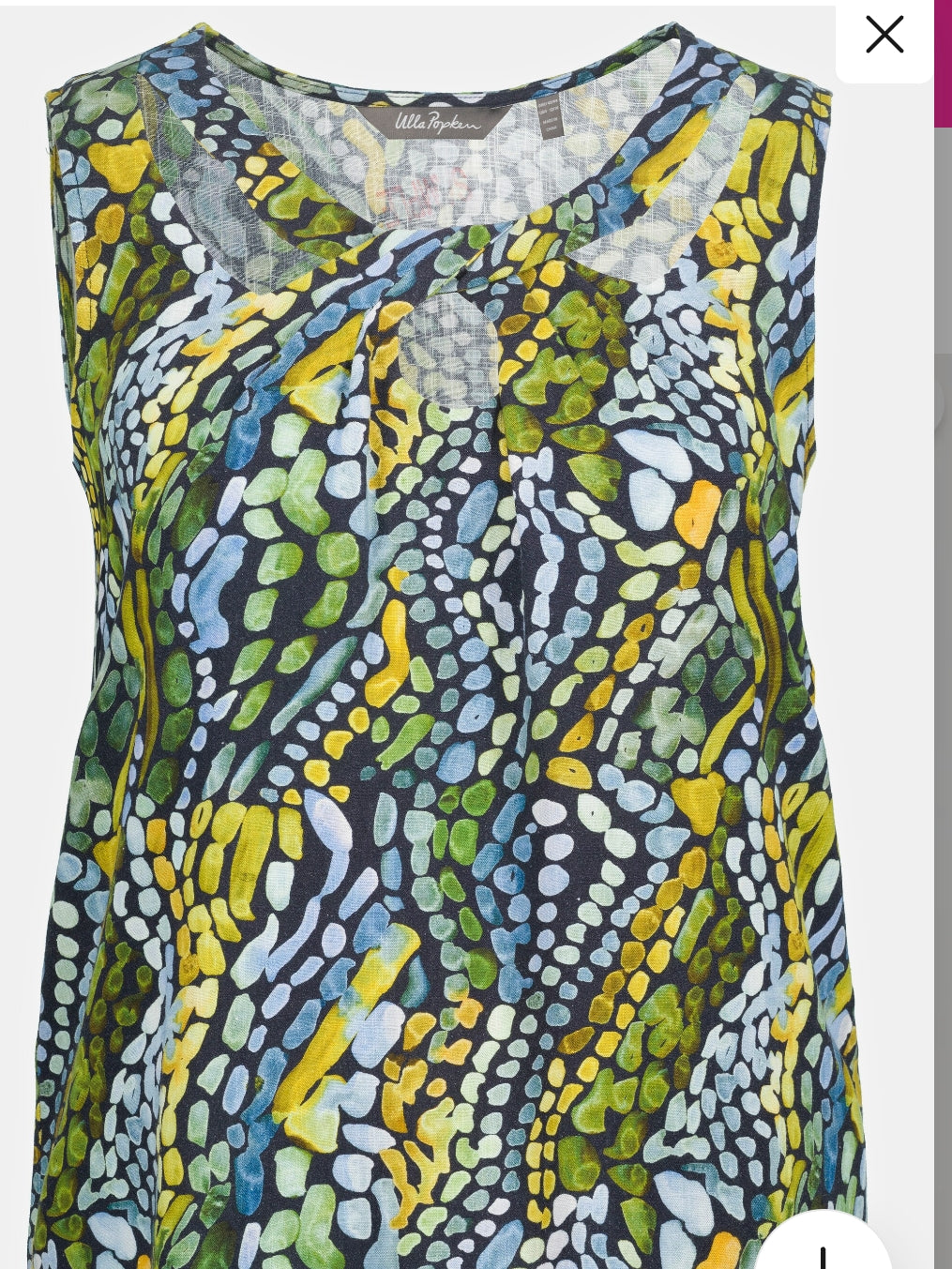 ULLA POPKEN Bluse kurzarm Tanktop grün blau muster gepunktet 809461 130 -U12-