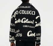 Carlo Colucci Teddyjacke schwarz cremeweiß Jacke Reißverschluss Schrift