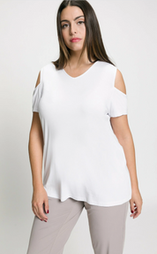 (U30) Ulla Popken T-Shirt Weiß schulterfrei 806391 200