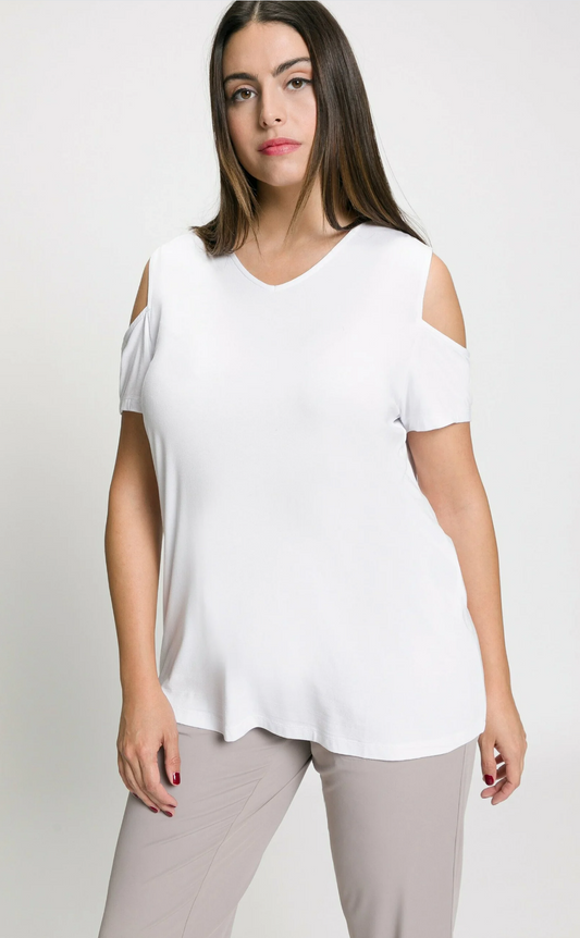 (U30) Ulla Popken T-Shirt Weiß schulterfrei 806391 200