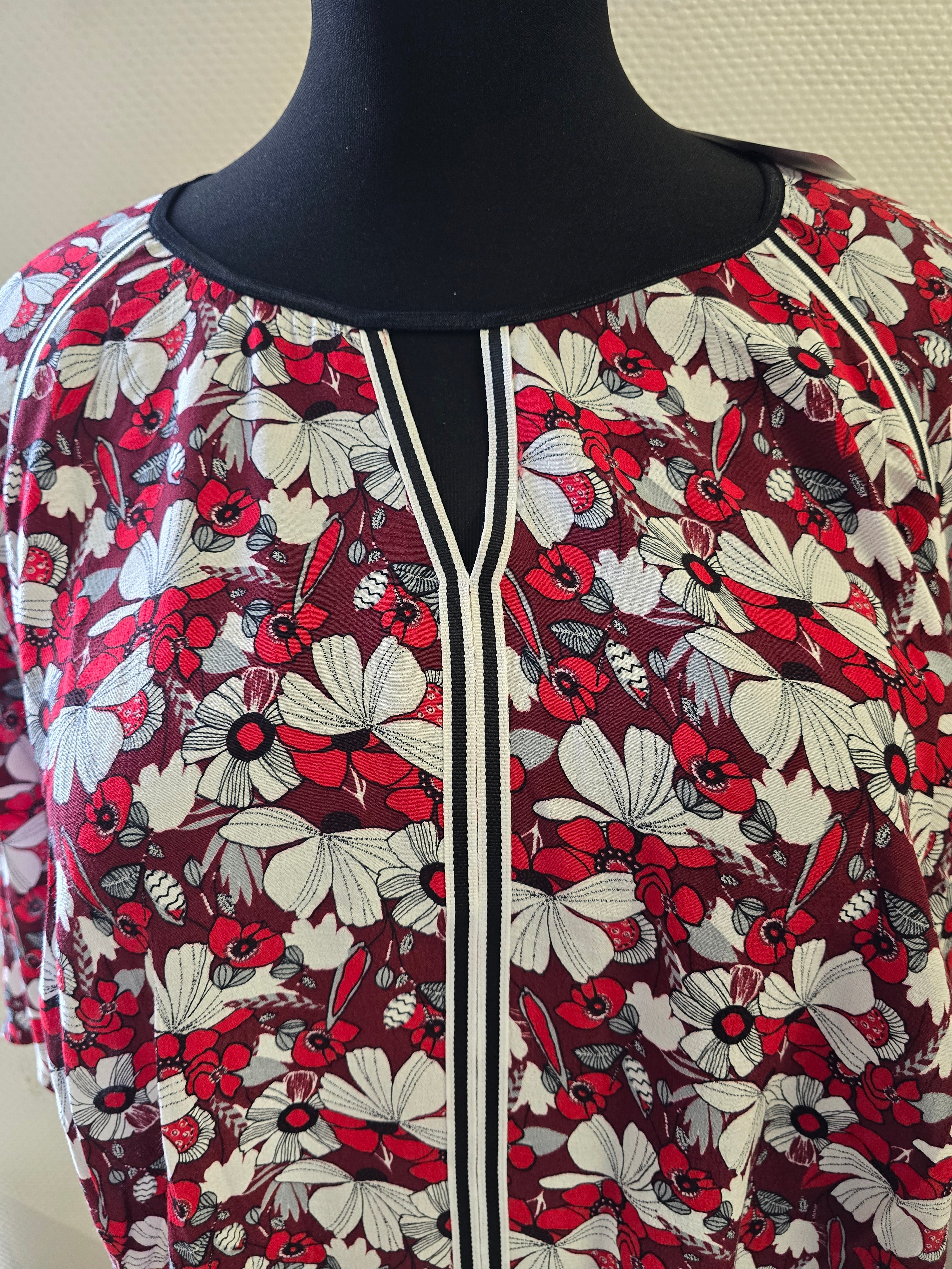 ULLA POPKEN Bluse Langarm Blumen rot weiß 724231 51 (U29)