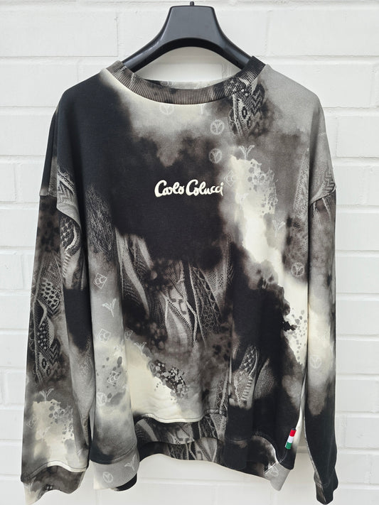 (Stange1) Carlo Colucci Sweatshirt Pullover grau schwarz muster Gr L-XL