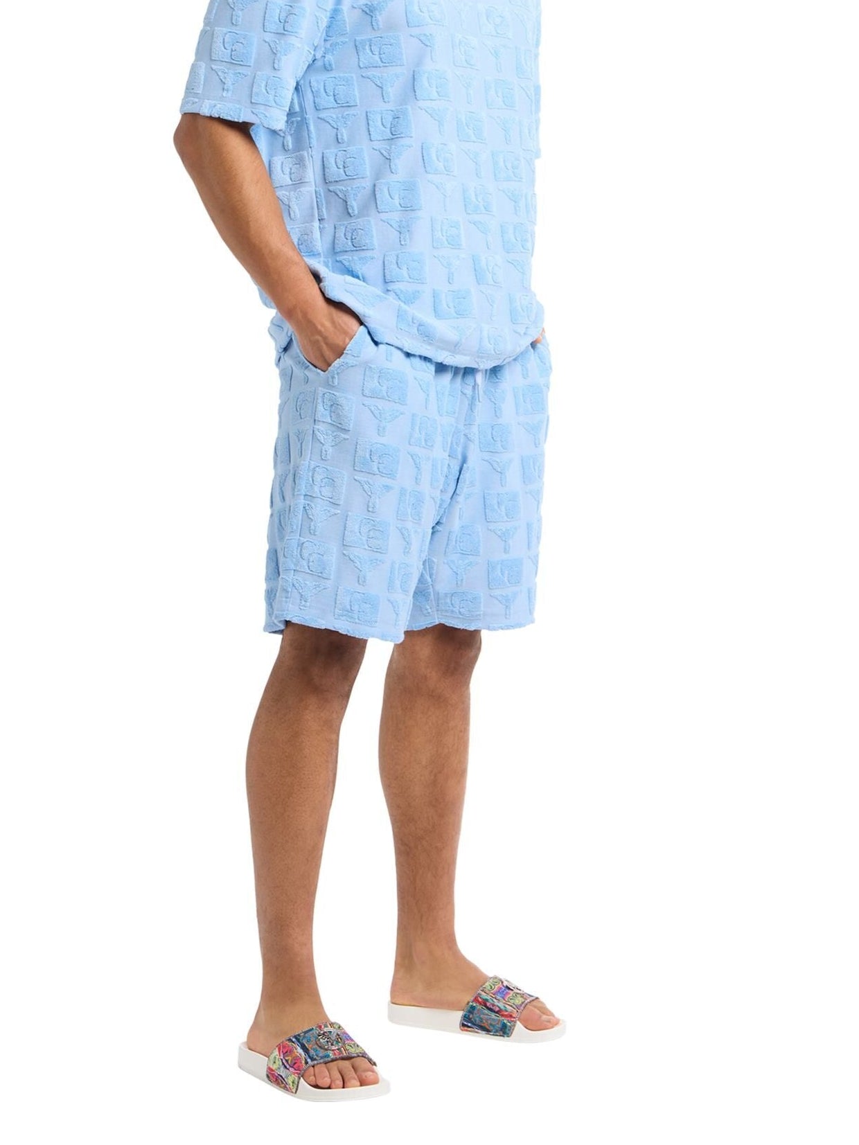 Carlo Colucci Frottee Poloshirt Set hellblau Gr XS