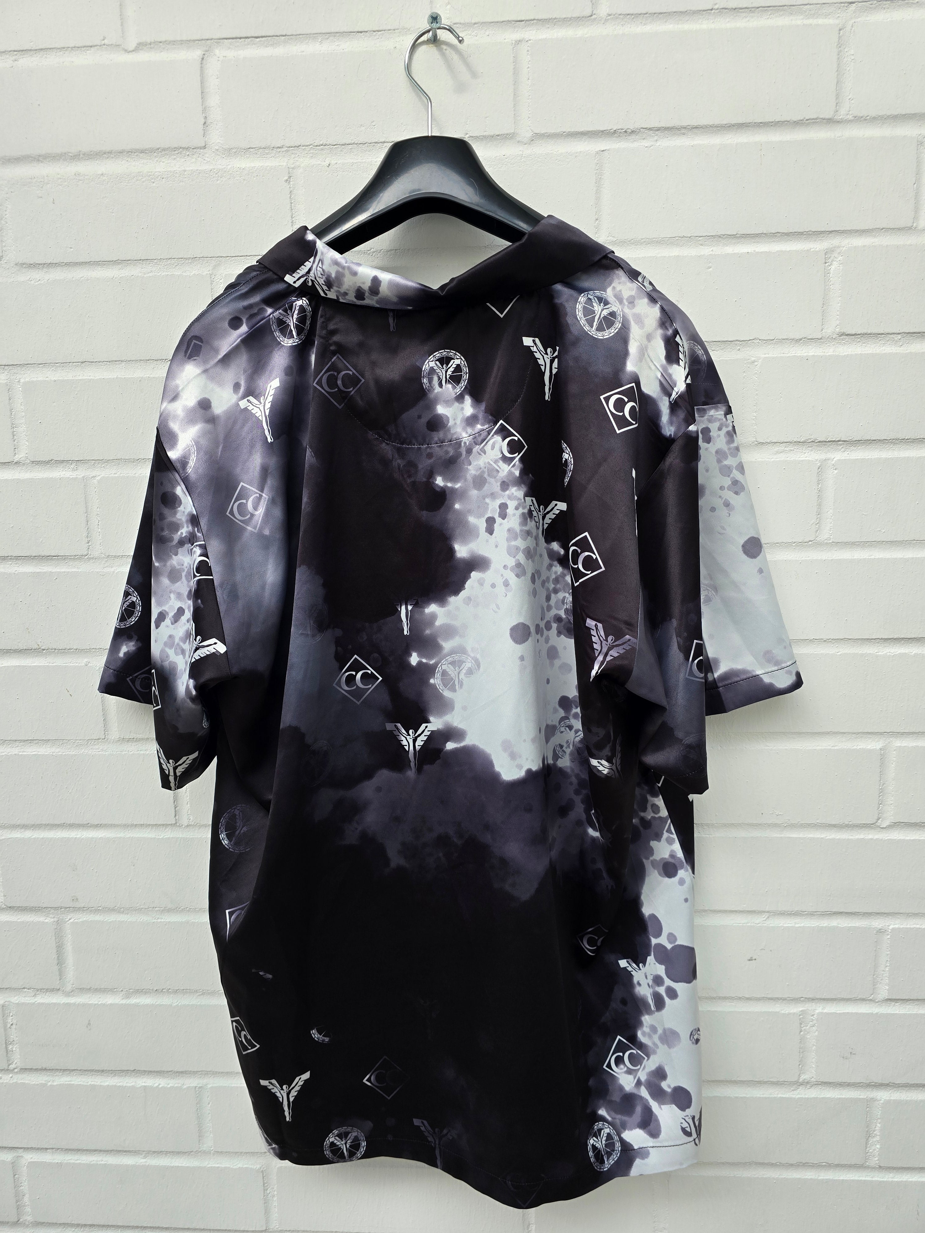 (38) Carlo Colucci Satin Hemd schwarz weiß Gr M