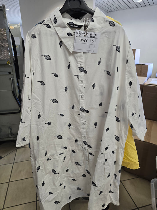 (U8) ULLA POPKEN Hemd Kleid weiß gestickte Blätter 806704