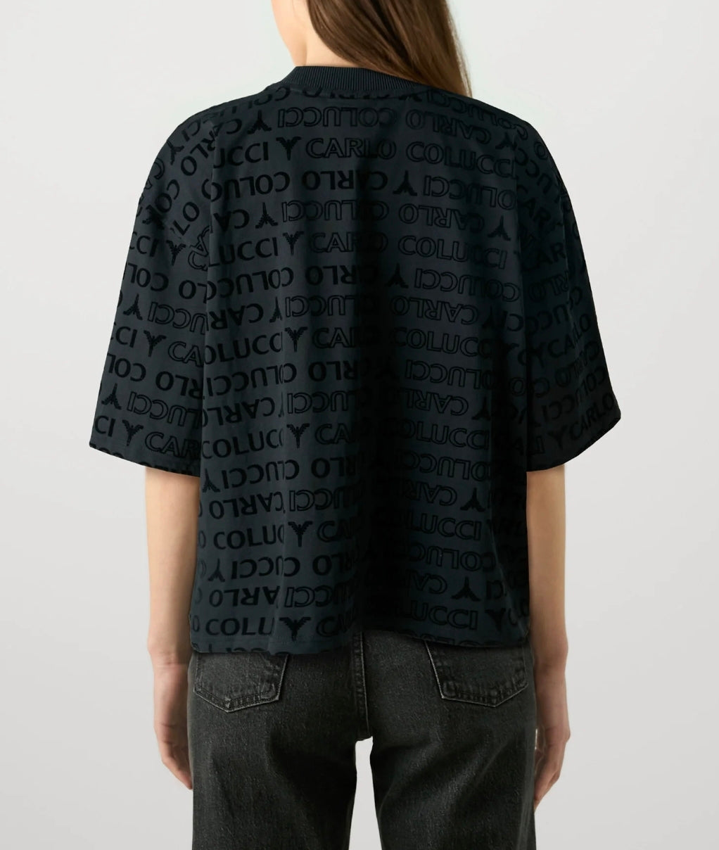 (97) Carlo Colucci Damen Tshirt oversize schwarz 3d Filz Druck