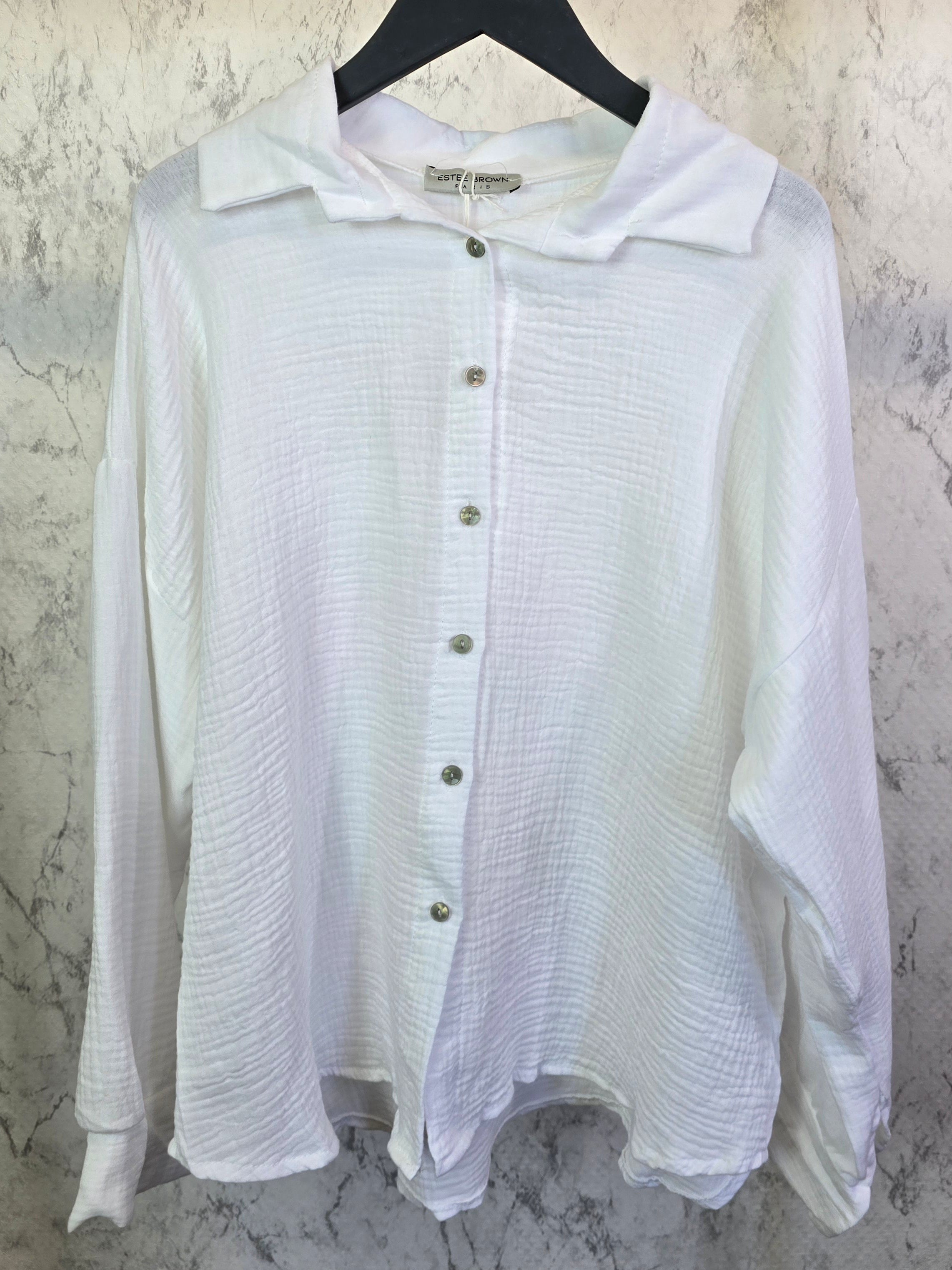 Limon Cello Musselin Bluse weiß mit Knöpfen