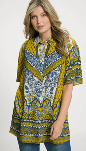 (U9) Ulla popken Bluse Gelb/blau 809399 200