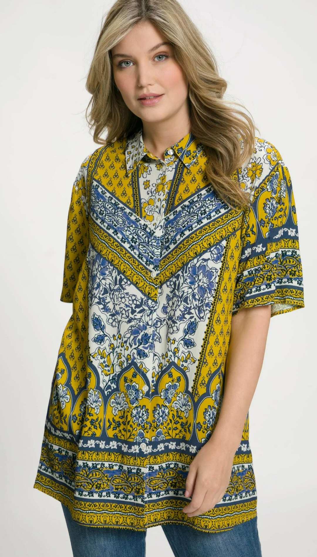 (U9) Ulla popken Bluse Gelb/blau 809399 200