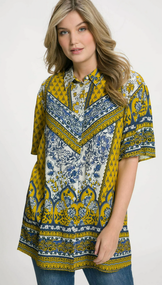 (U9) Ulla popken Bluse Gelb/blau 809399 200