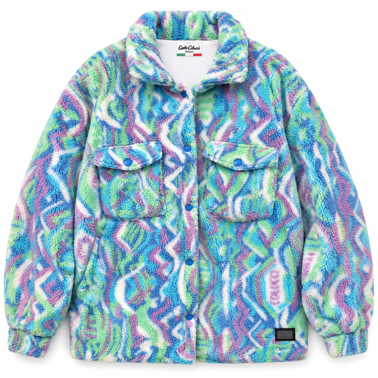 Carlo Colucci Teddyjacke bunt grün blau weiß lila unisex Gr L/XL