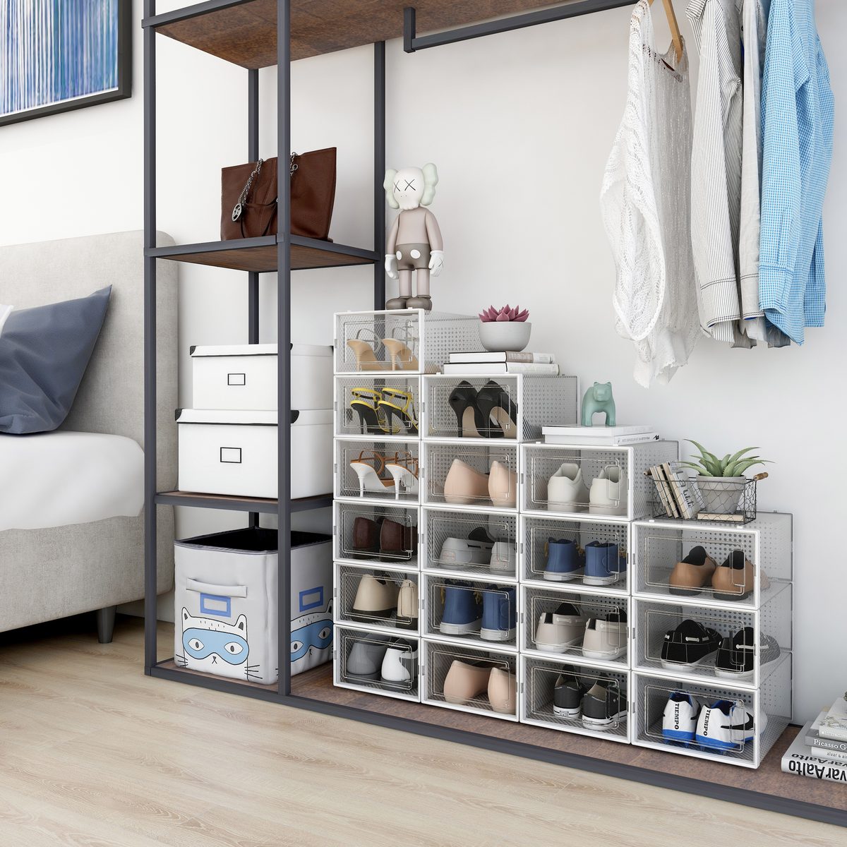 12er Schuhboxen Kunststoff transparent faltbar Set Schuh Organizer Aufbewahrung