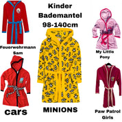 Kinder Bademantel Kuschelbademantel Minions, My little Pony, Feuerwehrmann Sam, Cars, Paw Patrol pink gelb rot blau