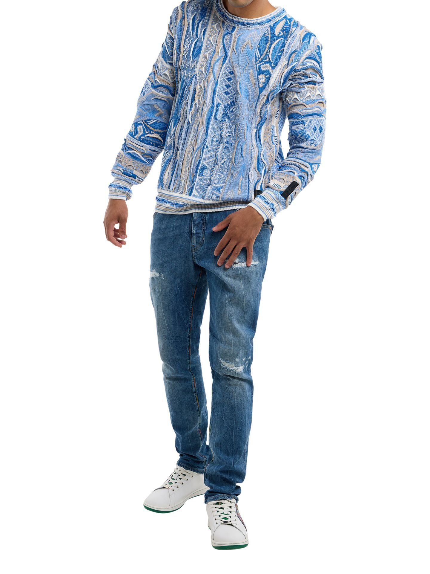 (97) Carlo Colucci 3D Strickpullover Pullover hellblau weiß C12501 COL 161