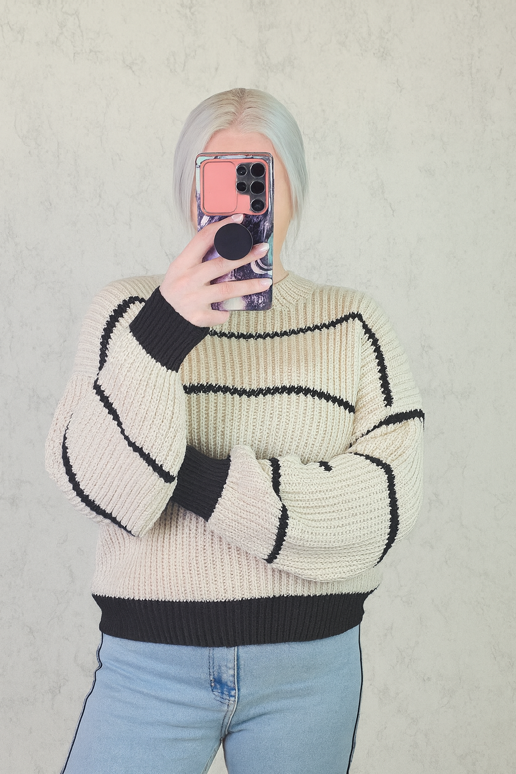 Pullover creme schwarz gestreift