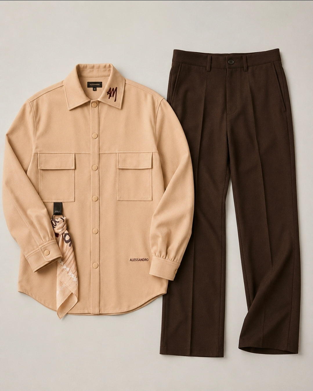 Alessandro Magno Set Hemd Hose beige Braun Gr M/L Chapter 6